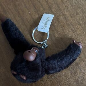 Kipling Black Plush Monkey Keyring with Brown Face